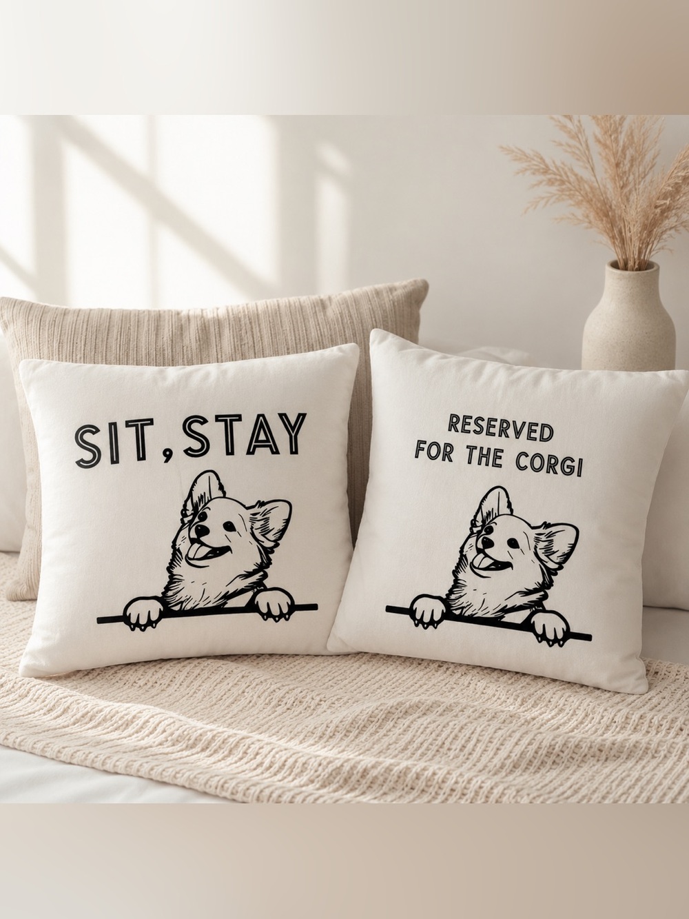 White Corgi Graphic Pillow Covers - Pick one